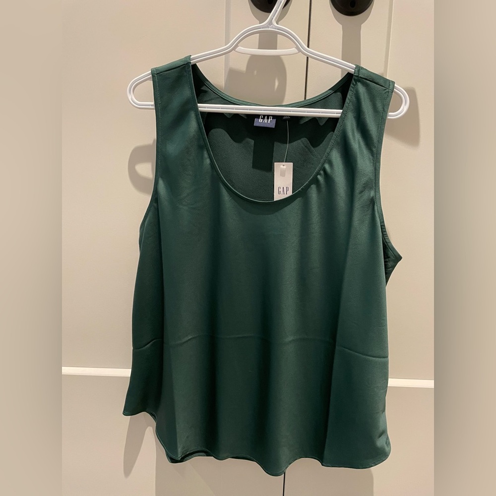 Gap Dark Green Silk-Look Tank Blouse (XL)